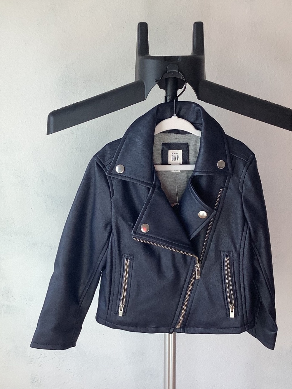 NWT Baby Gap Size 3 years Toddler Navy Blue Moto Jacket Faux Leather